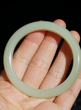 6#内径50.5mm正品天然和田玉手镯青白玉手镯细条圆条小手镯秀气