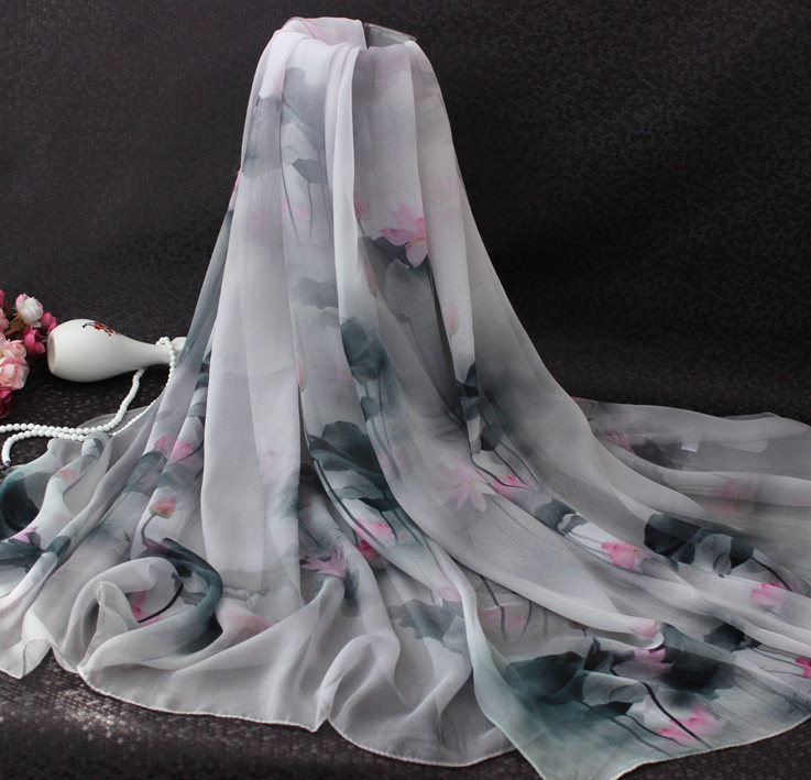 高雅致莲花春夏大丝巾真丝薄披肩围巾桑蚕丝绿色荷花文艺女春秋冬,淘宝优惠券,粉丝福利购,淘宝优惠卷