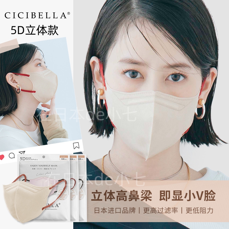 日本CICIBELLA新款口罩5D撞色耳绳3D立体防脱妆美颜张子萱同款 - 图1