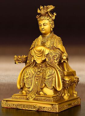 铜碧霞元君摆件老母坐像家居客厅工艺品泰山奶奶铜像泰山娘娘