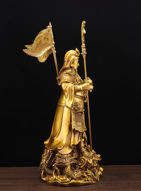 黄铜九龙关公摆件神像关二爷武财神关羽关圣家居酒店供奉开业礼品