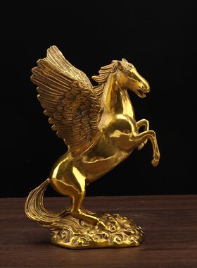 黄铜飞马摆件天马龙马马上发财铜马生肖马家居客厅办公室装饰品