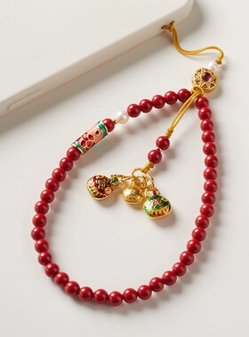 朱砂手机链个性手机挂绳短款手腕款鲤鱼手机链三宝低含量挂件