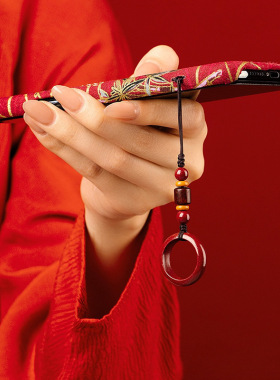 朱砂檀木祥云指环手机链女汽车钥匙扣男防丢手机挂绳u盘包挂低含