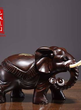黑檀实木质雕刻大象摆件一对吸水象家居客厅办公装饰红木工艺礼品