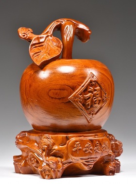 花梨平安是福苹果摆件家居实木装饰品客厅电视柜乔迁红木苹果礼品