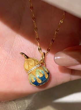 新中式国风无相佛葫芦吊坠高级感小众设计珐琅滴胶景泰蓝福禄项链