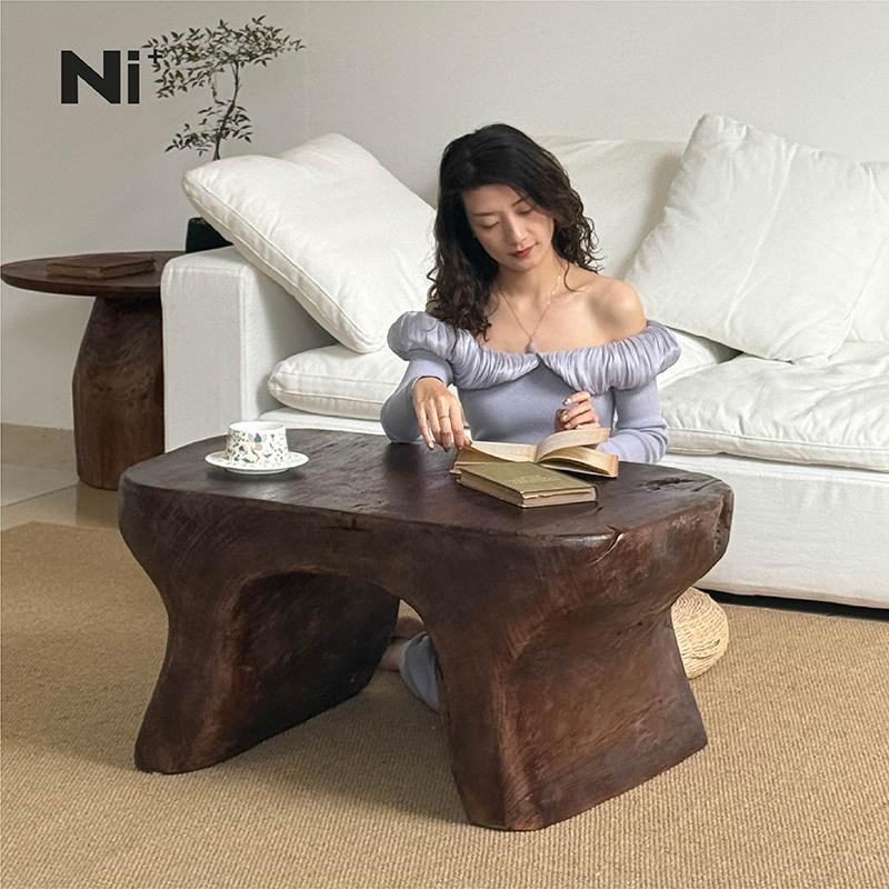 Ni+尼家中古侘寂风实木茶几异型客厅家用茶桌民宿酒店装饰矮茶桌 - 图0
