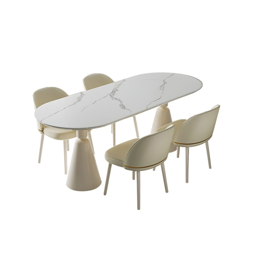 Французская каменная панель обеденный стол Light Luxury Modern Minimalist natude stoble Домохозяйство маленькая квартира Красная крема для ресторанов и стулья