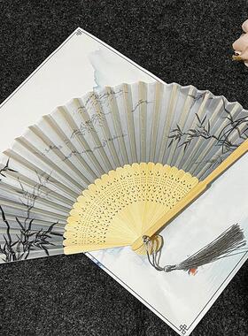 汉服古风超仙小儿童古装漂亮的扇子配饰纸扇折扇女式流苏旗袍古典