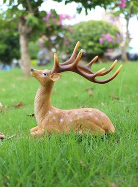 仿真梅花鹿微景观动物摆件桌面客厅盆景装饰品树脂小鹿工艺品摆设