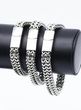 冷淡风潮流嘻哈钛钢手链男士手链不锈钢双排四方链磁铁扣手链