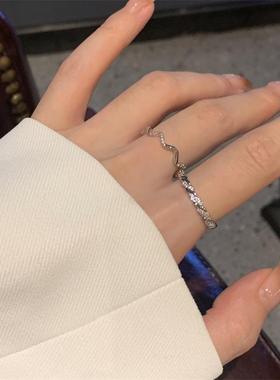 日韩精致锆石双层戒指女轻奢小众设计冷淡风指环时尚