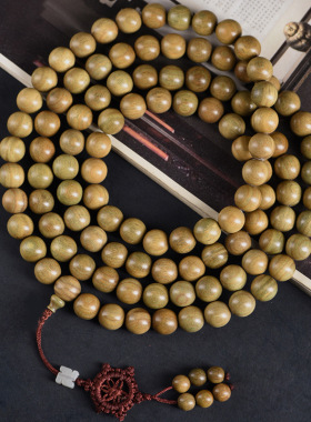 精品顺纹绿檀108颗佛珠手链文玩念珠手串木檀香脖挂木串珠串手饰