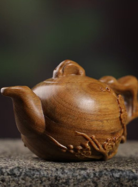 梅花茶壶款阿根廷绿檀木雕刻摆件摆设厂家规格6.8×4家居装饰工艺