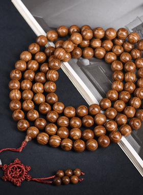 金丝檀108颗手链念珠文玩佛珠手串顺纹精工沉水木串文玩手持念珠