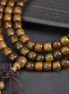 天然绿檀黑檀木老型桶珠108颗手链手串女男佛珠多圈木质文玩手链