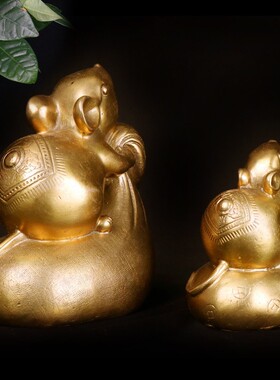 铜老鼠 布袋鼠摆件金钱鼠工艺品家居 铜钱袋鼠