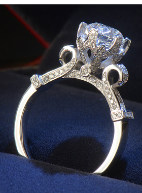 PT950铂金戒指女3克拉超大莫桑钻石高拖经典皇冠六爪婚戒奢华气质