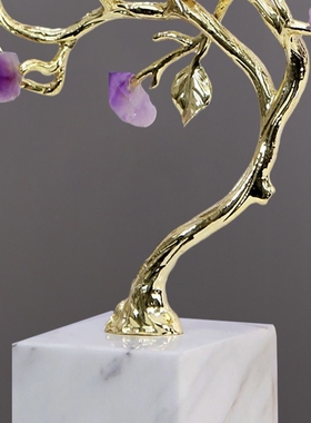 轻奢紫水晶花发财树酒柜摆件