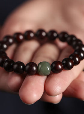 小叶紫檀手串复古印度文玩手串男女情侣款黑檀玉石珠紫檀木款【8m