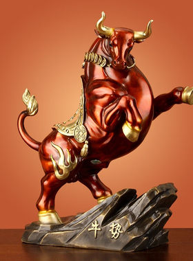上善若水《牛势-牛气冲天》全铜华尔街牛摆件公司办公室家居客厅