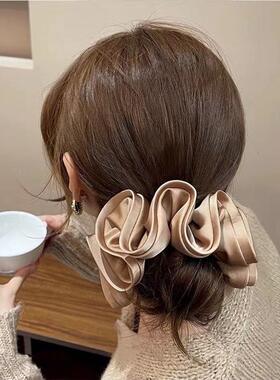 头花女扎马尾黑色缎面大肠发圈网红2025新款绑头发头绳丸子头发饰