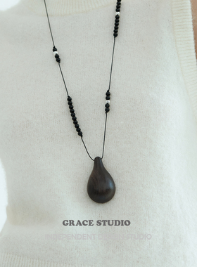 文艺气质黑檀木葫芦吊坠毛衣链