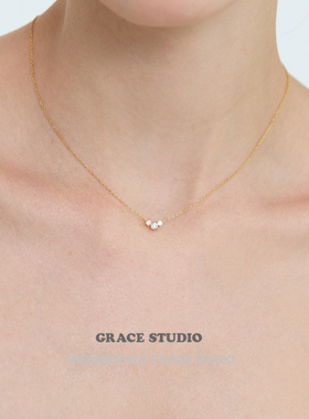 老钱风三颗闪钻迷你锁骨链女款