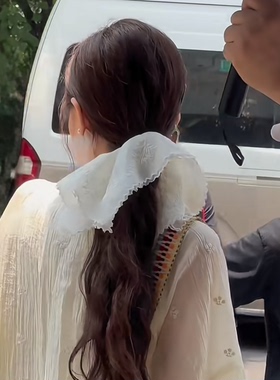 魔丽少女徐璐同款白色蕾丝方巾发圈头饰韩系扎发头花发饰新款头绳