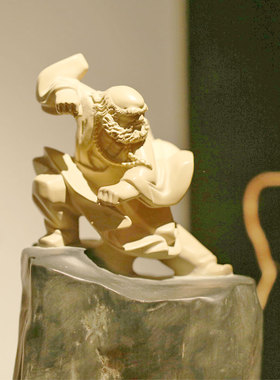 桌面装饰台湾铁丸石禅趣小沙弥 达摩拳 一角禅石愿系列创意摆件