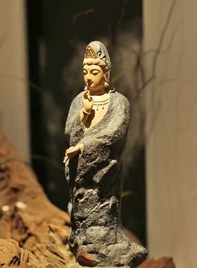 台湾铁丸石手工艺品佛像 慈悲观音 高档创意家居书房佛台摆件收藏