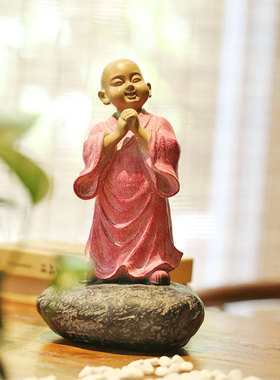 高档创意禅趣礼品 一角禅铁丸石小沙弥 恭喜