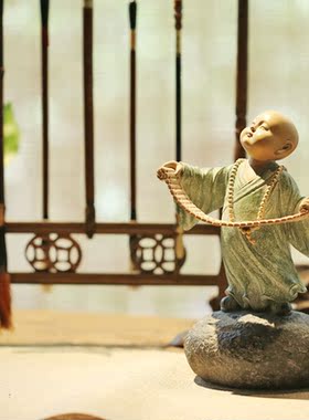 高档创意禅趣礼品 一角禅铁丸石小沙弥 大展宏图