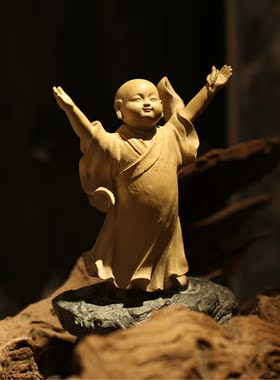 桌面装饰台湾铁丸石禅趣小沙弥大愿天成一角禅石愿系列创意摆件
