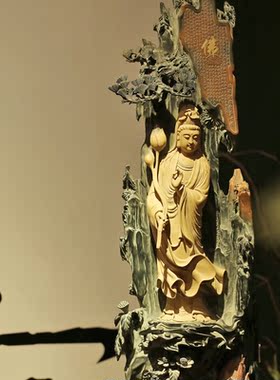 佛缘观音台湾铁丸石手工艺品佛像高档创意家居书房佛台摆件