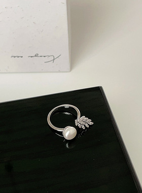 小众设计感锆石雀翎珍珠戒指女轻奢优雅时尚精致个性气质指环戒子