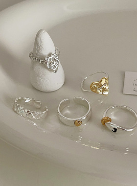 撞色金属爱心开口戒指