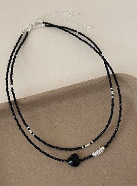 黑色串珠爱心可叠戴项链女辣妹choker个性时尚气质百搭颈链锁骨链