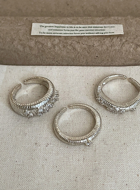 麦穗纹理咖金色繁星点钻戒指女高级感轻奢复古时尚潮流指环戒子