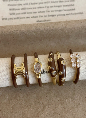 秋冬美拉德复古巧克力色滴油戒指女个性小众轻奢时尚潮流指环戒子