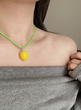 可爱小番茄西瓜柠檬水果串珠项链小众设计甜美气质百搭颈链毛衣链