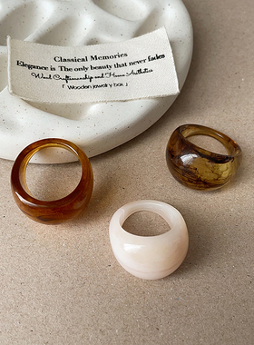 韩国潮流ins椭圆树脂纹理戒指女简约百搭个性独特时尚指环戒子