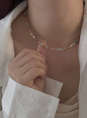 夏季多巴胺多彩天然石手工串珠项链女小众设计感百搭颈链锁骨链