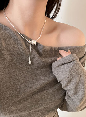 法式碎银棉花珍珠流苏项链女复古优雅时尚个性精致百搭颈链锁骨链
