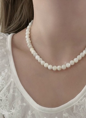 轻奢高级感马蹄罗贝壳串珠项链女法式复古优雅个性百搭颈链锁骨链