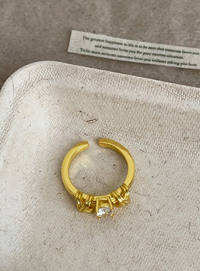 小众高级感扭结金属锆石戒指女复古轻奢时尚潮流通勤百搭指环戒子