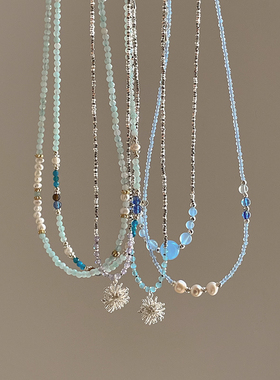 清新潮流ins蓝色串珠项链女高级感简约个性精致时尚颈链锁骨链