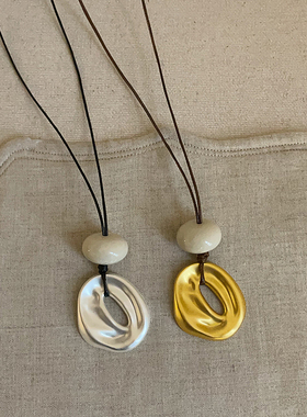 不规则哑光缕空椭圆抽拉式项链女欧美夸张小众独特时尚颈链锁骨链