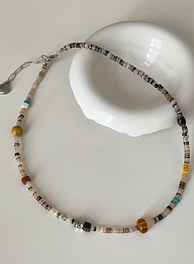 复古民族风多彩天然石串珠项链小众高级感气质百搭时尚颈链锁骨链